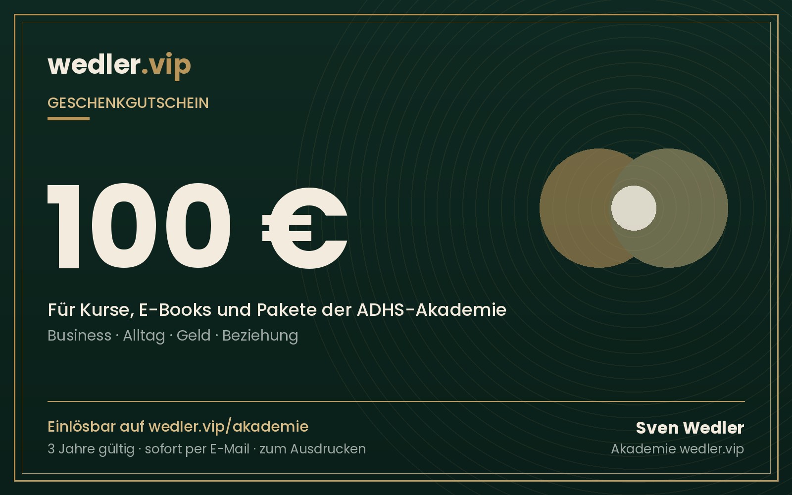 Geschenkgutscheinkarte über 100 Euro – wedler.vip ADHS-Akademie