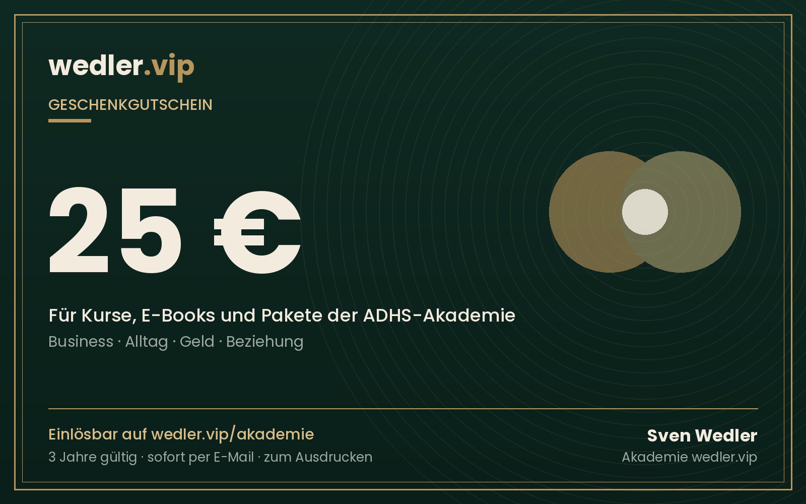 Geschenkgutscheinkarte über 25 Euro – wedler.vip ADHS-Akademie